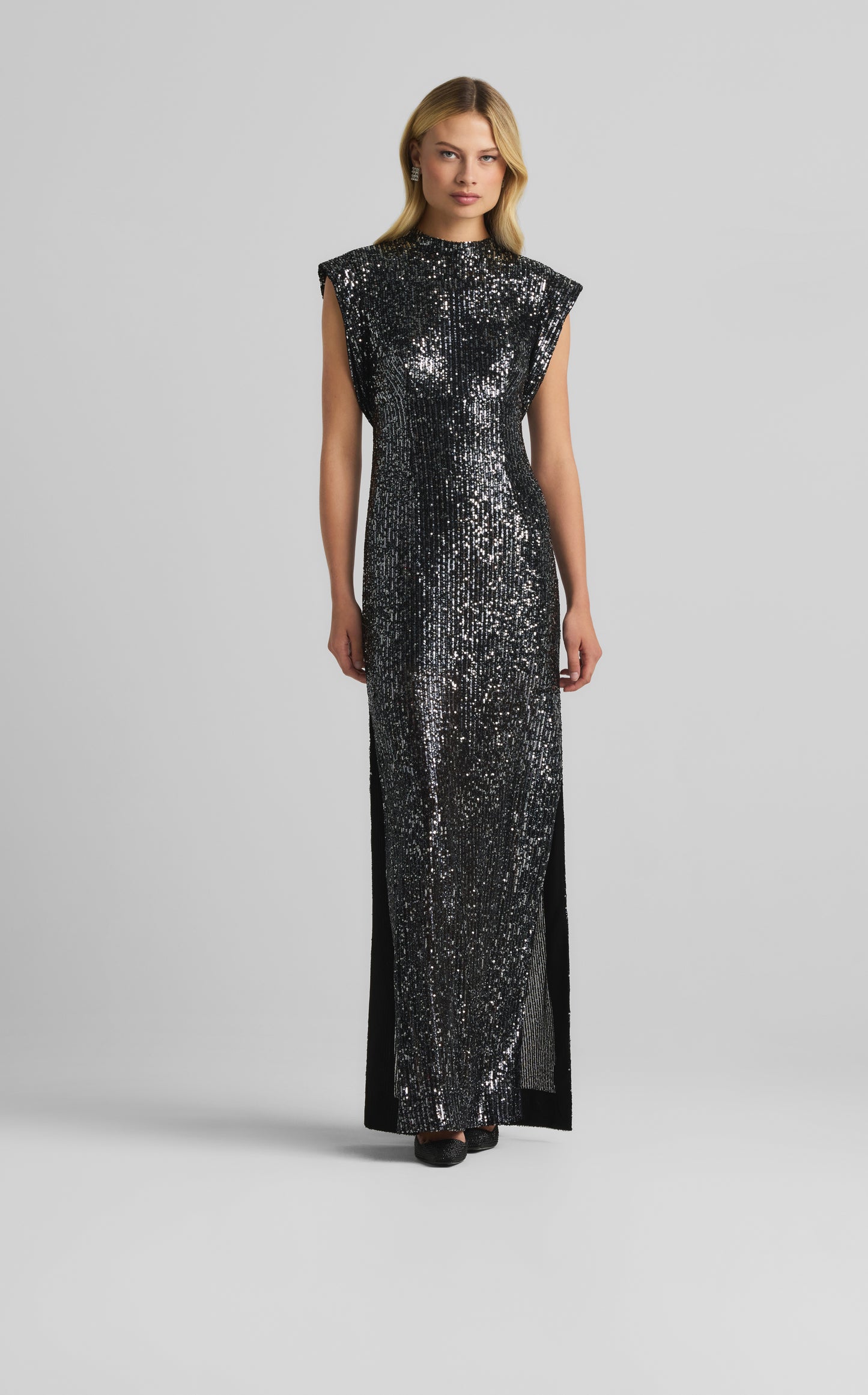 Cap Sleeve Sequin Draped Gown