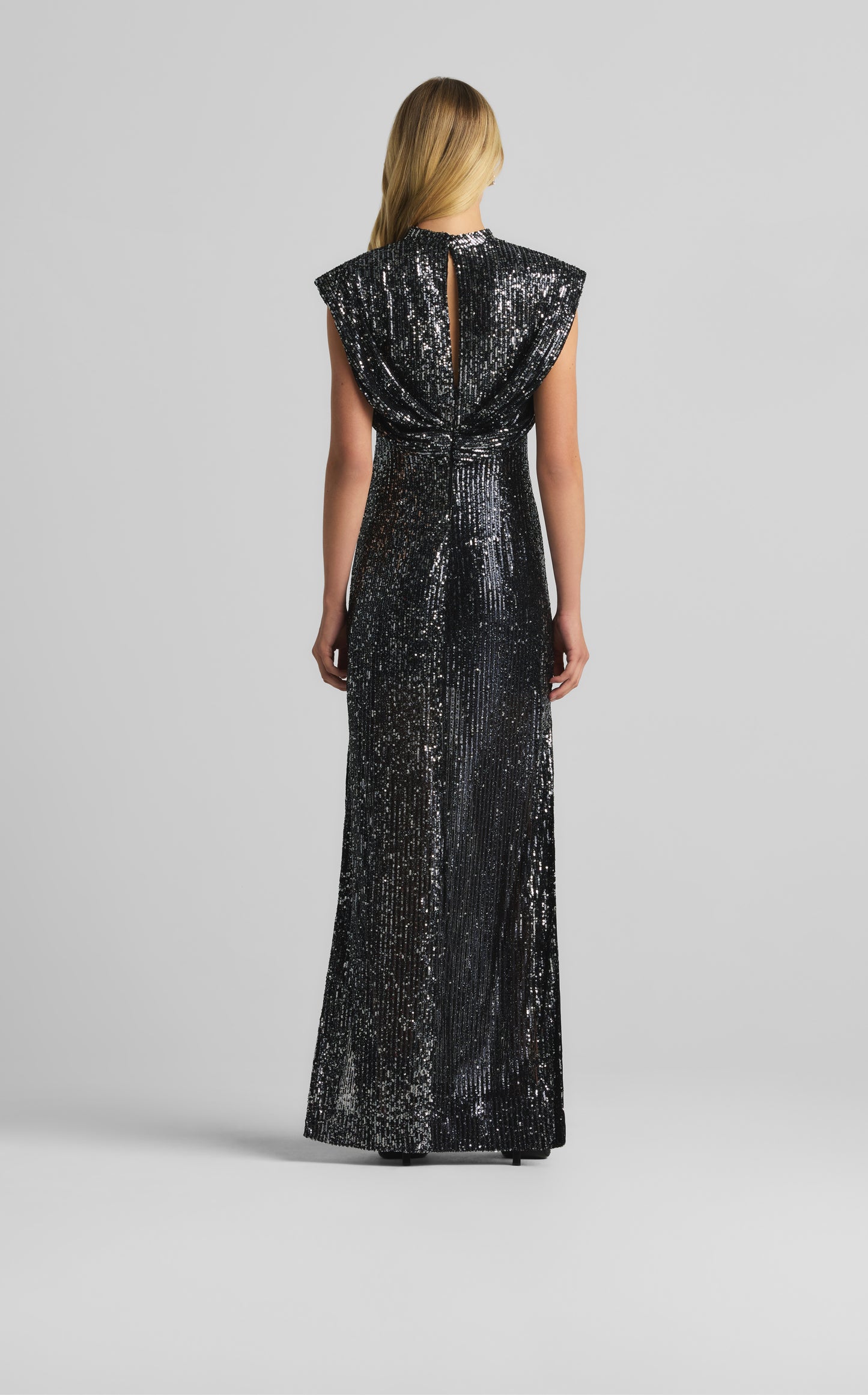 Cap Sleeve Sequin Draped Gown