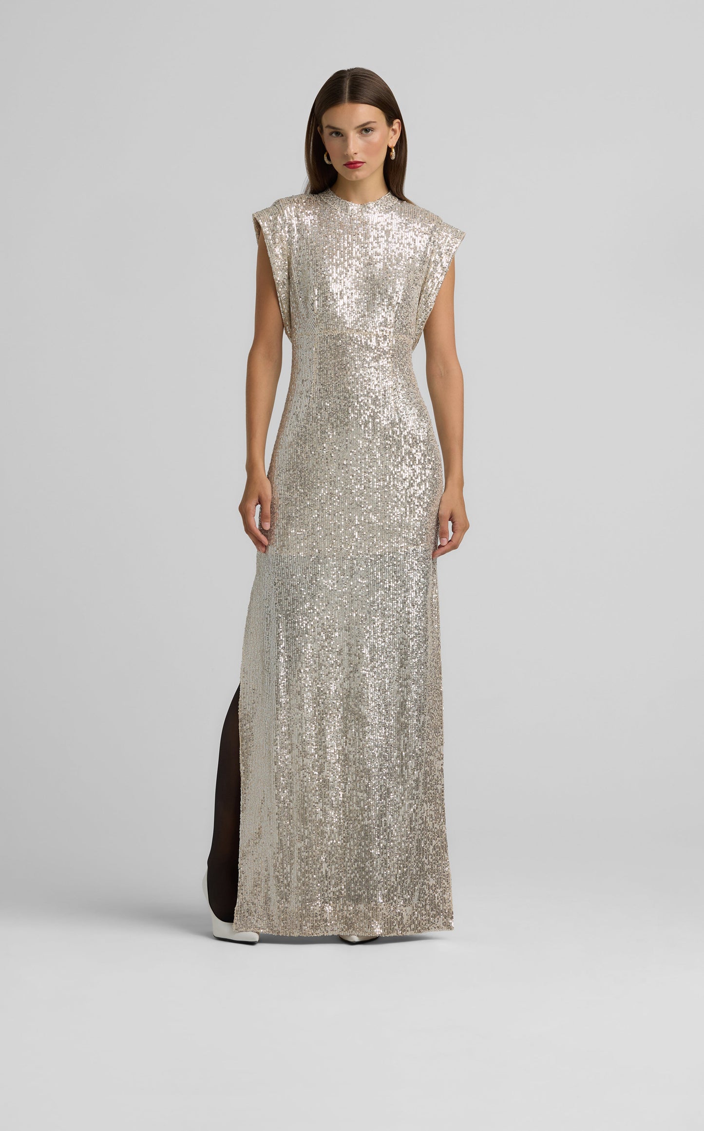 Cap Sleeve Sequin Draped Gown