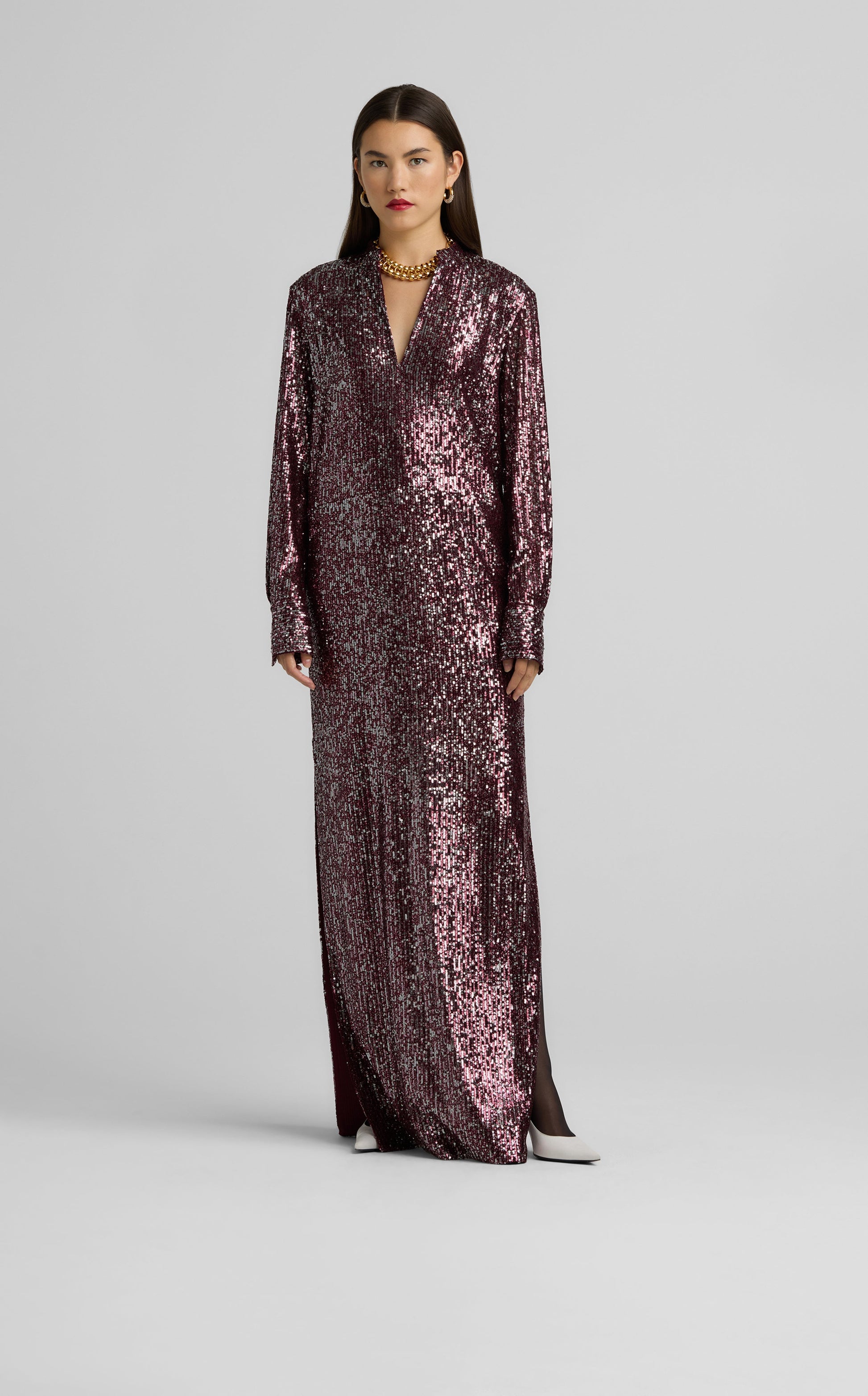 Long Sleeve Sequin Knit Gown