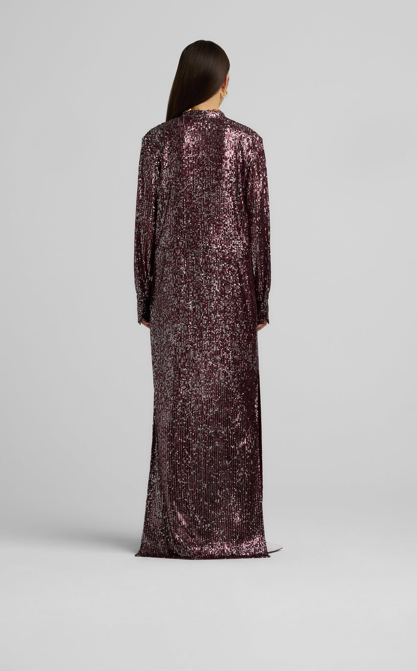 Long Sleeve Sequin Knit Gown