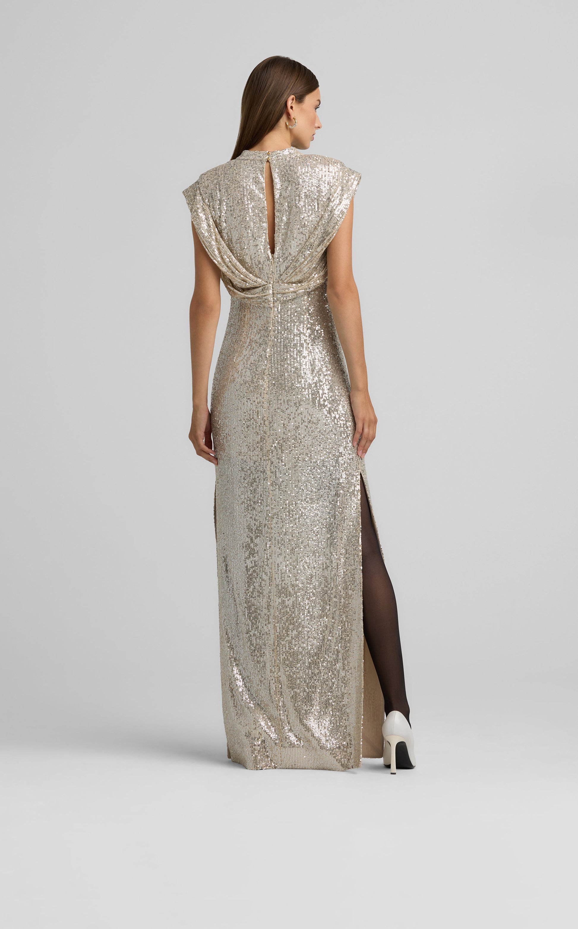 Cap Sleeve Sequin Draped Gown